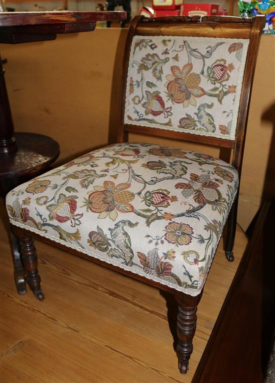 Victorian inlaid  rosewood nursing chair, floral tapestry-covered